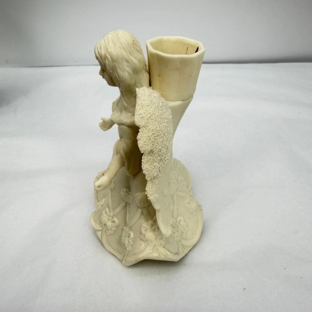 Jade Collection Angel Candle Holder Ivory Resin Floral Christmas Decor Elegant